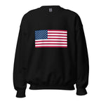 Unisex heather gray sweatshirt featuring American flag design printed across the front chest