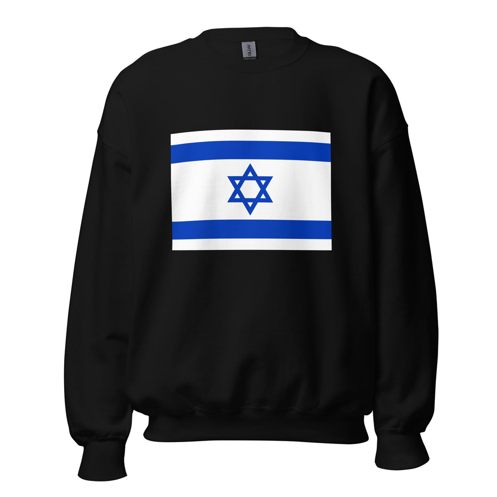 Unisex heather gray sweatshirt featuring Israeli flag design printed across the front chest