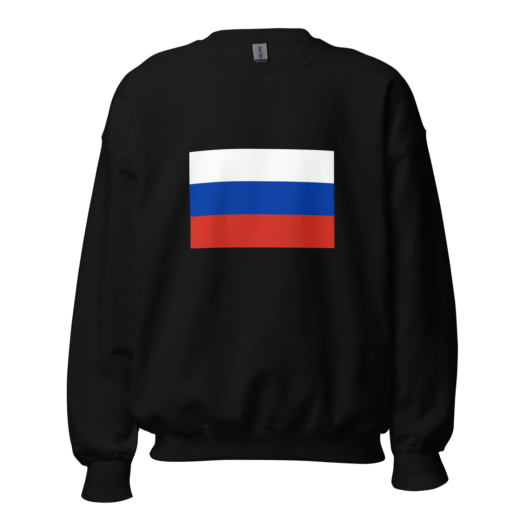 Unisex heather gray sweatshirt featuring Russian flag design printed across the front chest