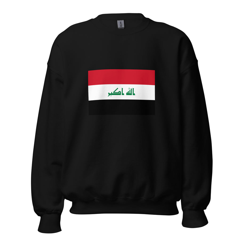 Unisex heather gray sweatshirt featuring Iraqi flag design printed across the front chest
