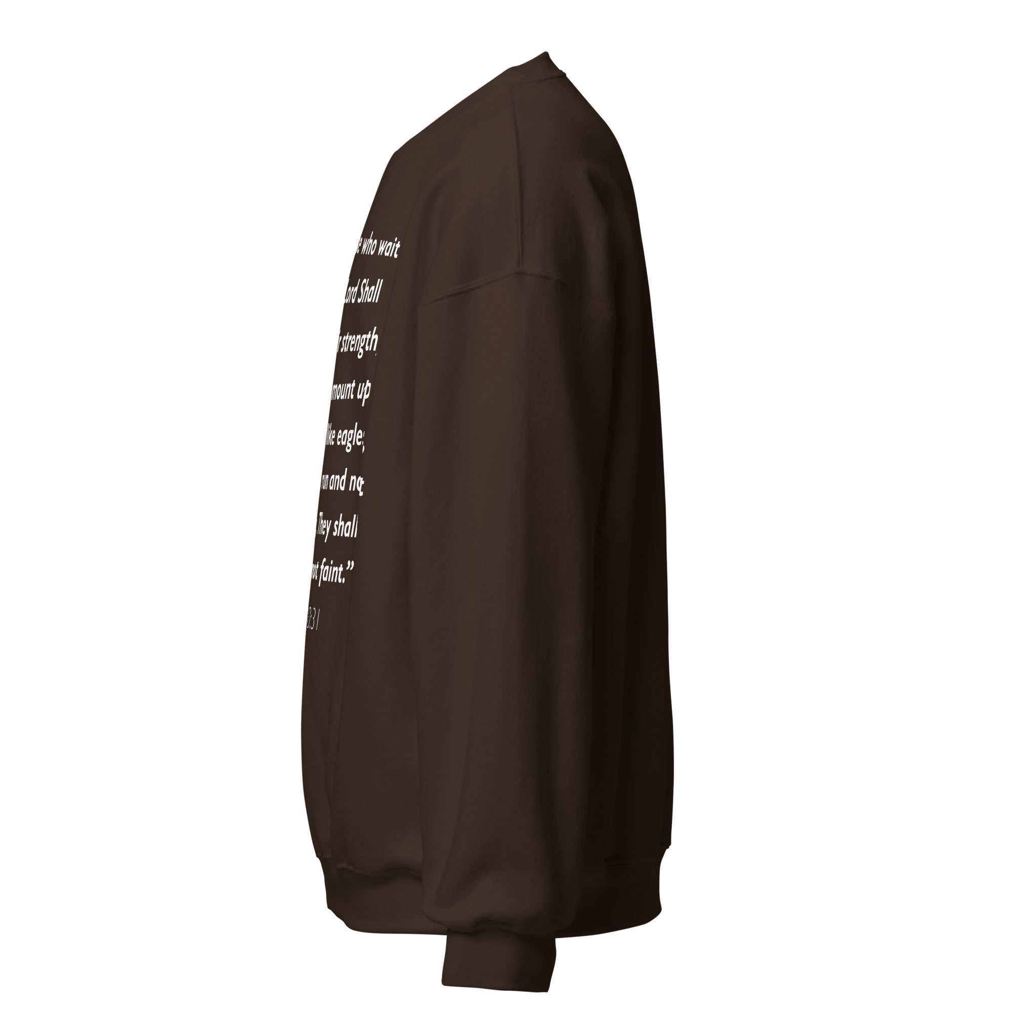 Unisex maroon sweatshirt with Isaiah 40:31 Bible verse printed in white text on front
