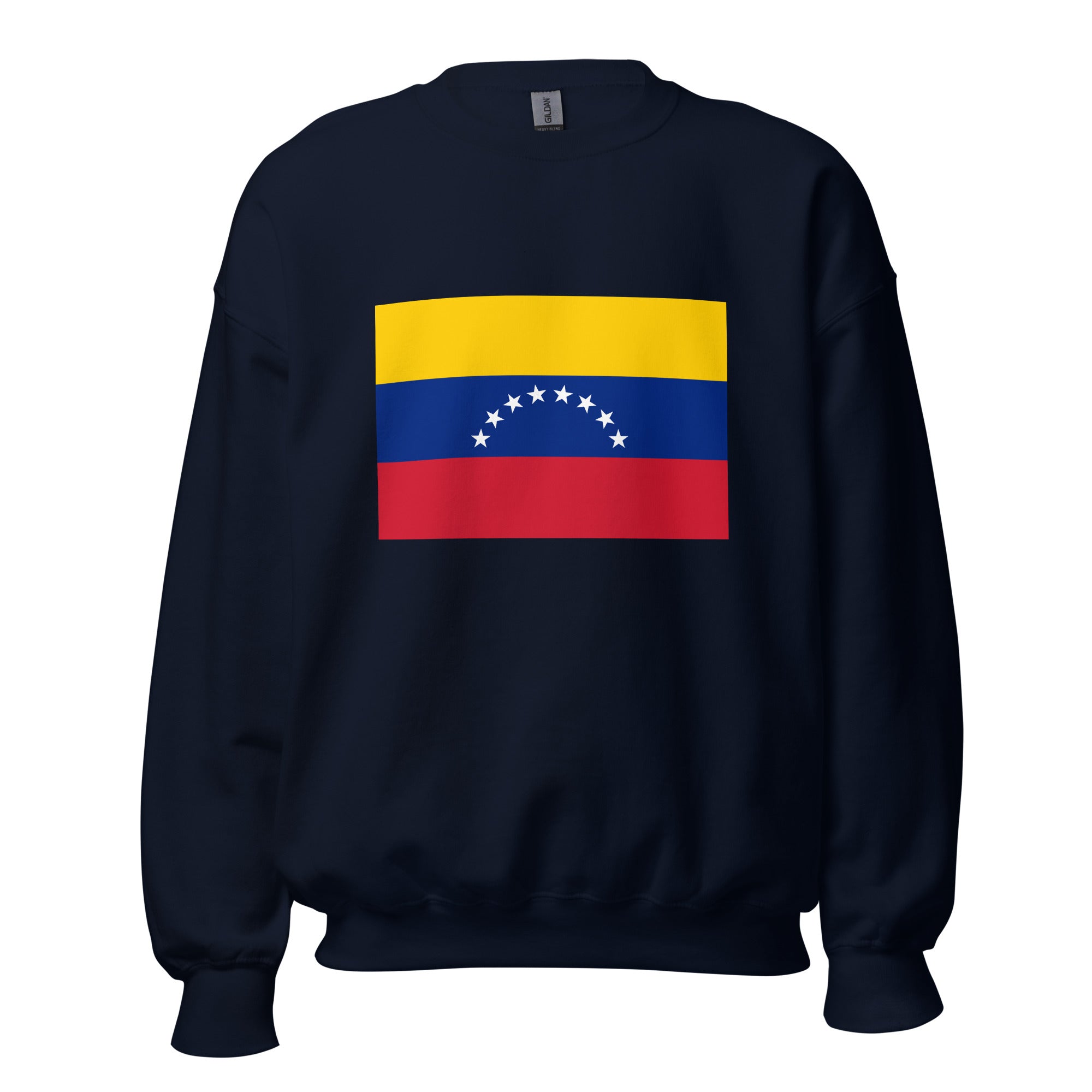 Unisex heather gray sweatshirt featuring Venezuelan flag design printed across the front chest