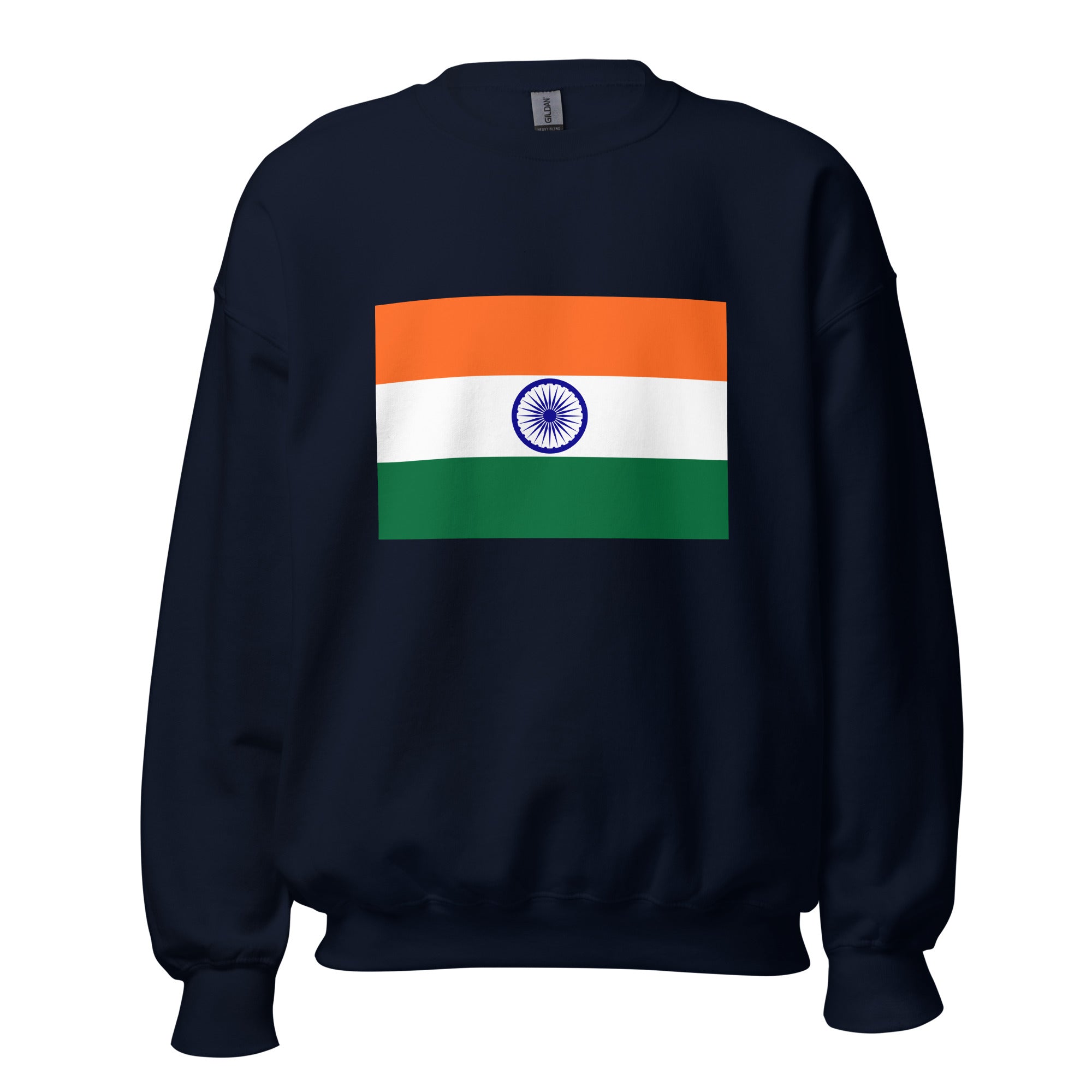Unisex heather gray sweatshirt featuring Indian flag design printed across the front chest