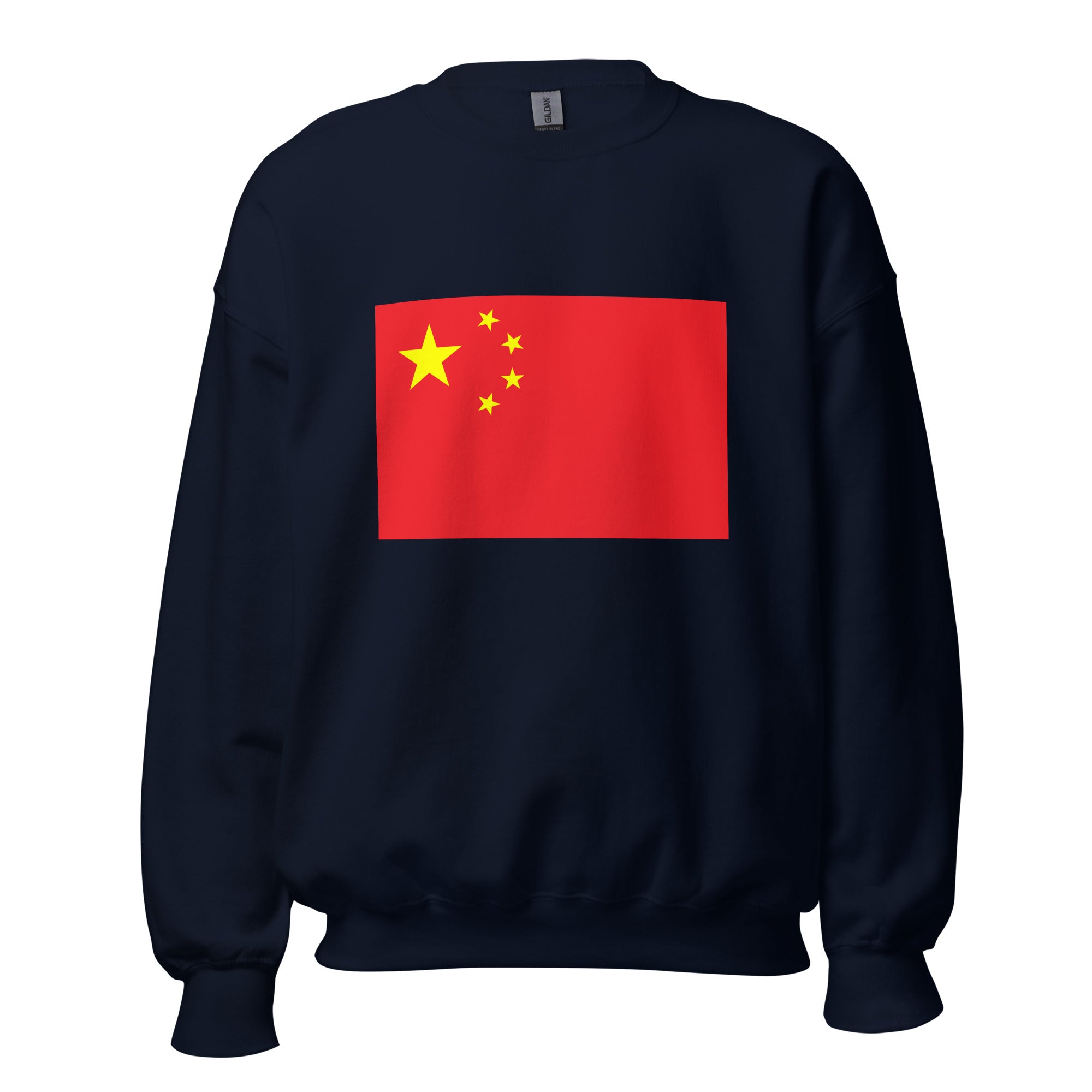 Unisex heather gray sweatshirt featuring Chinese flag design printed across the front chest