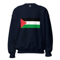 Unisex heather gray sweatshirt featuring Palestinian flag design printed across the front chest