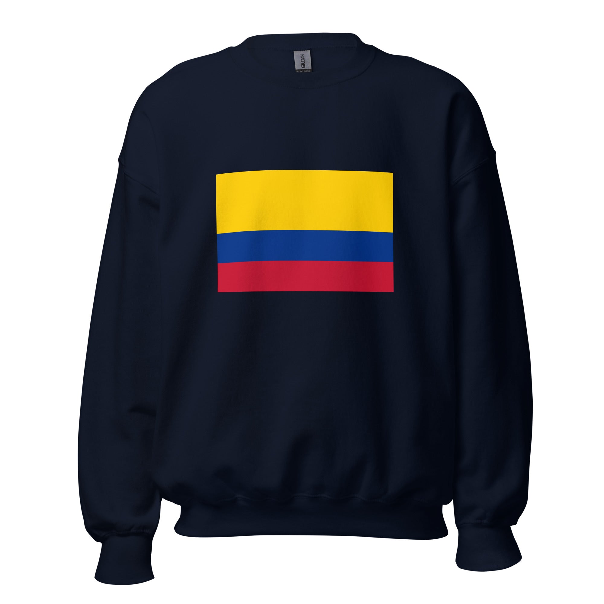 Unisex heather gray sweatshirt featuring Colombian flag design printed across the front chest