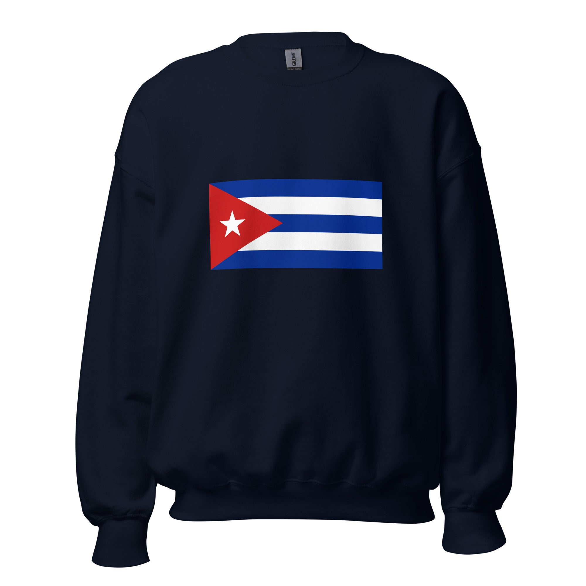 Unisex heather gray sweatshirt featuring Cuban flag design printed across the front chest