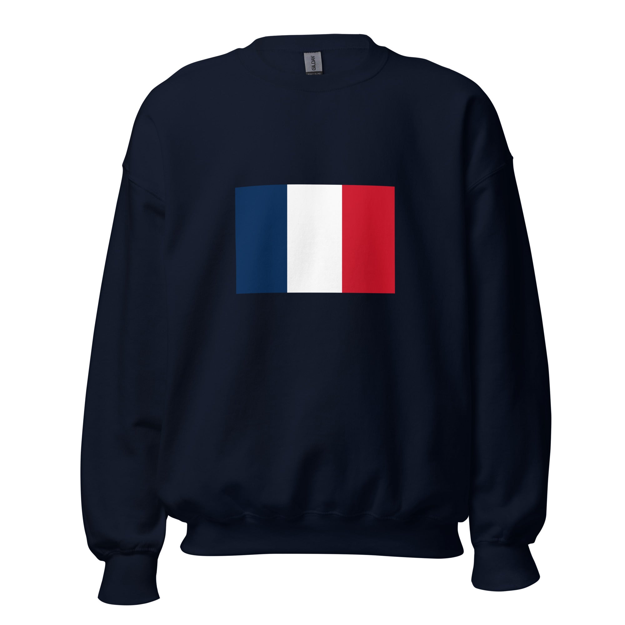 Unisex heather gray sweatshirt featuring French flag design printed across the front chest
