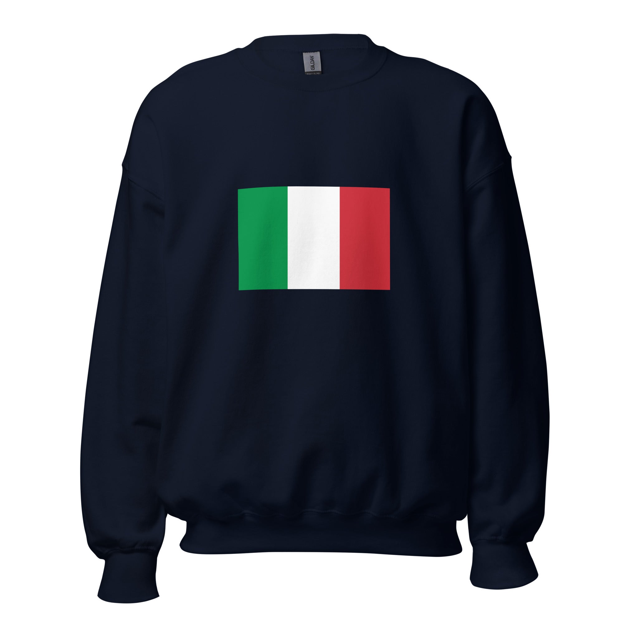 Unisex heather gray sweatshirt featuring Italian flag design printed across the front chest