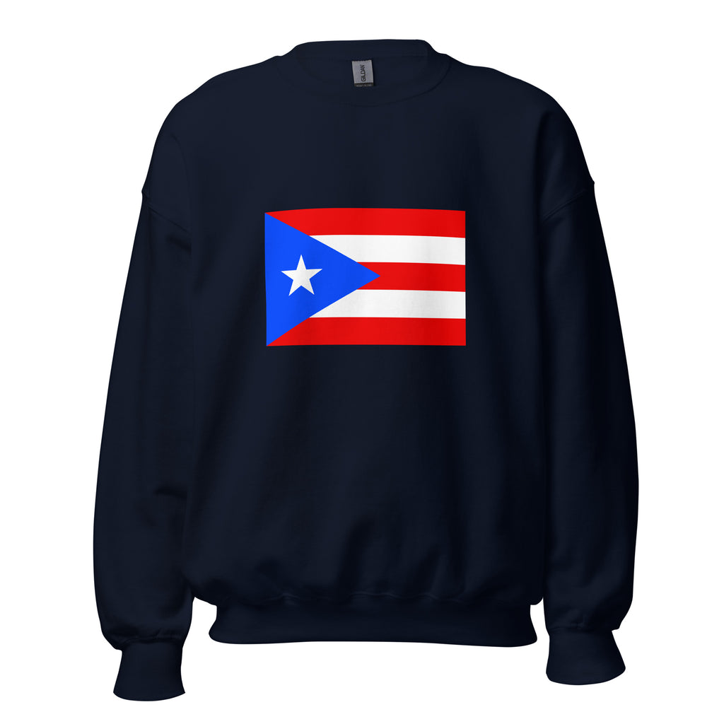 Unisex heather gray sweatshirt featuring Puerto Rican flag design printed across the front chest