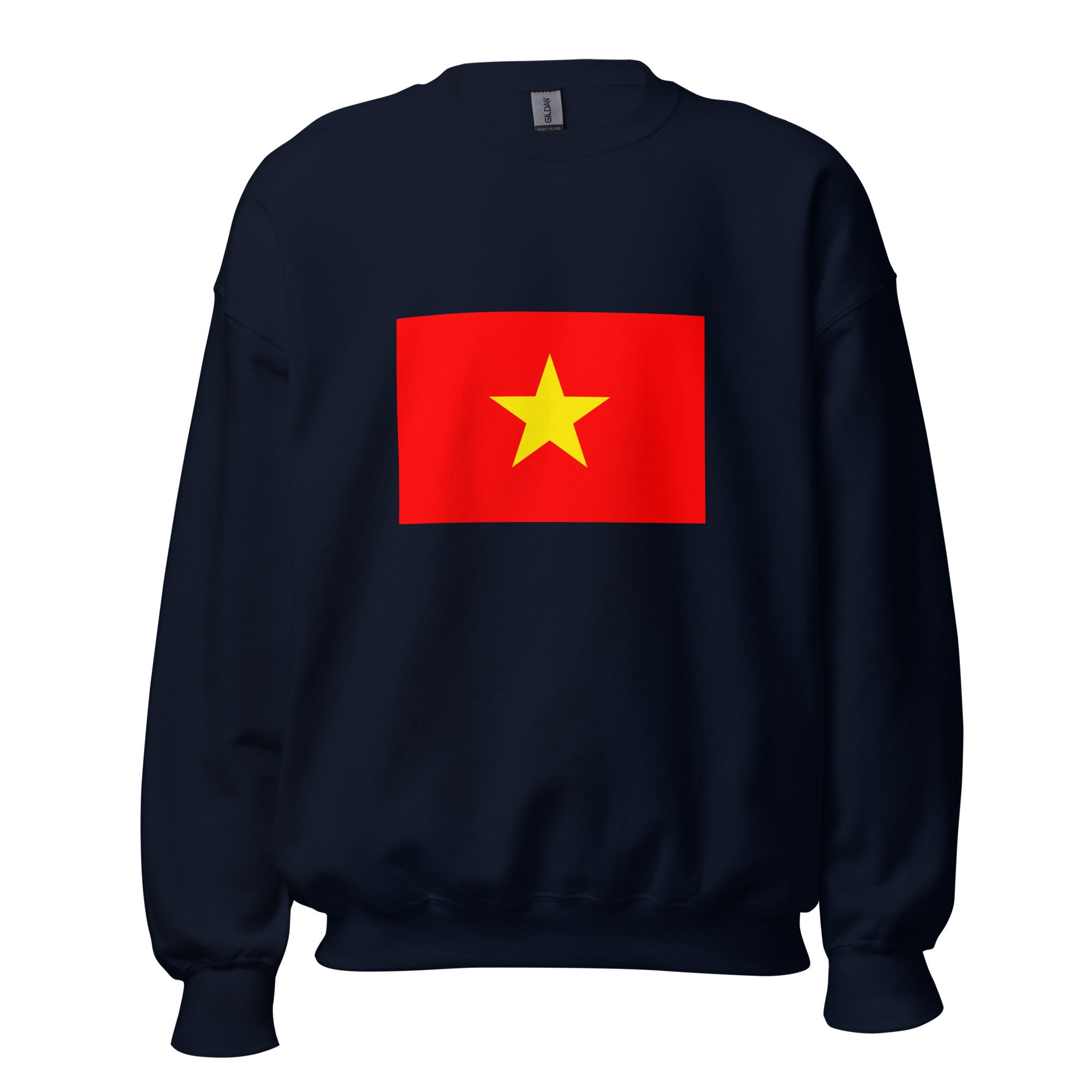 Unisex heather gray sweatshirt featuring Vietnamese flag design printed across the front chest