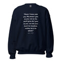 Unisex heather gray sweatshirt with John 14:27 Bible verse printed in white text on front