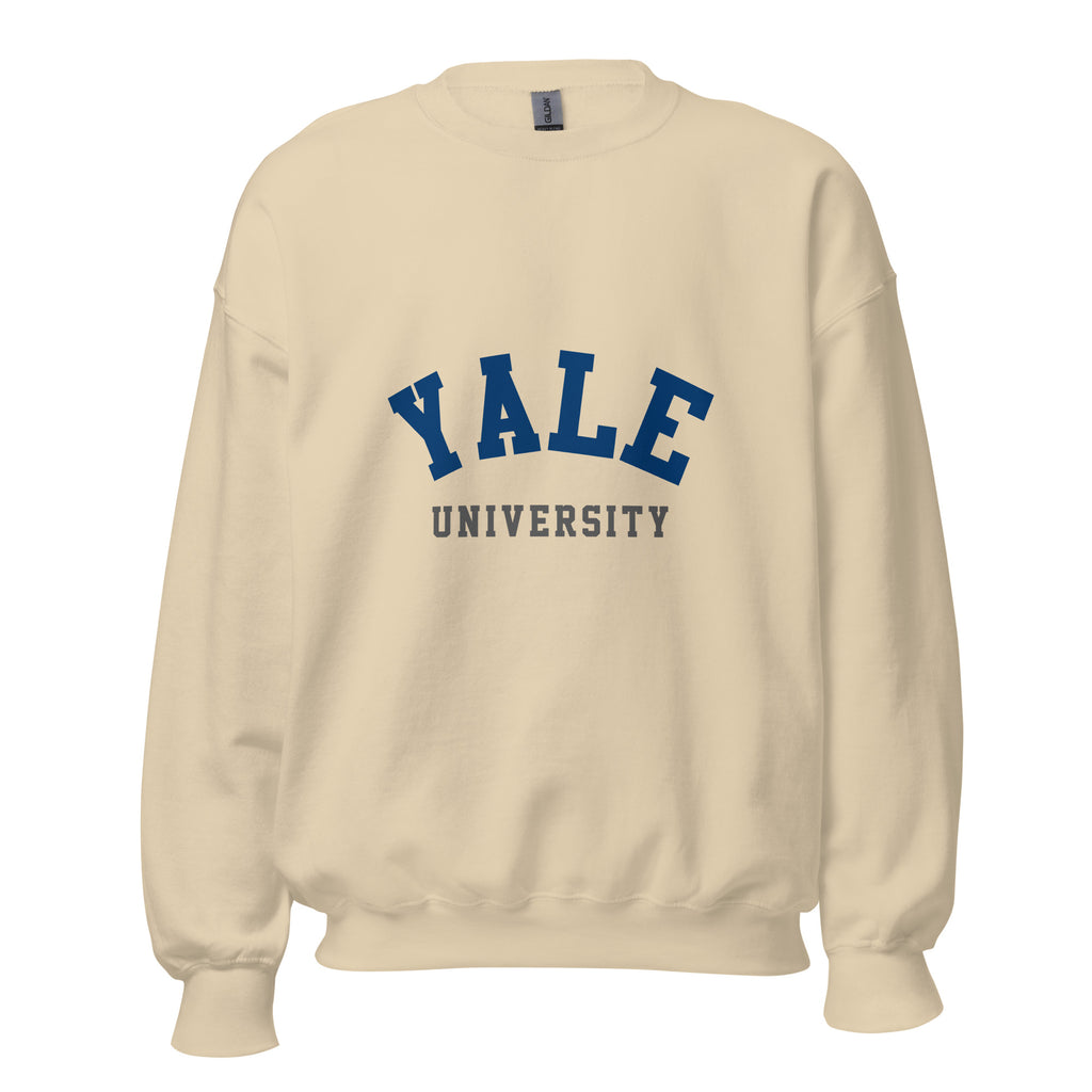 Unisex navy blue sweatshirt featuring Yale University logo printed across the front chest
