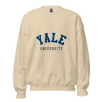 Unisex navy blue sweatshirt featuring Yale University logo printed across the front chest