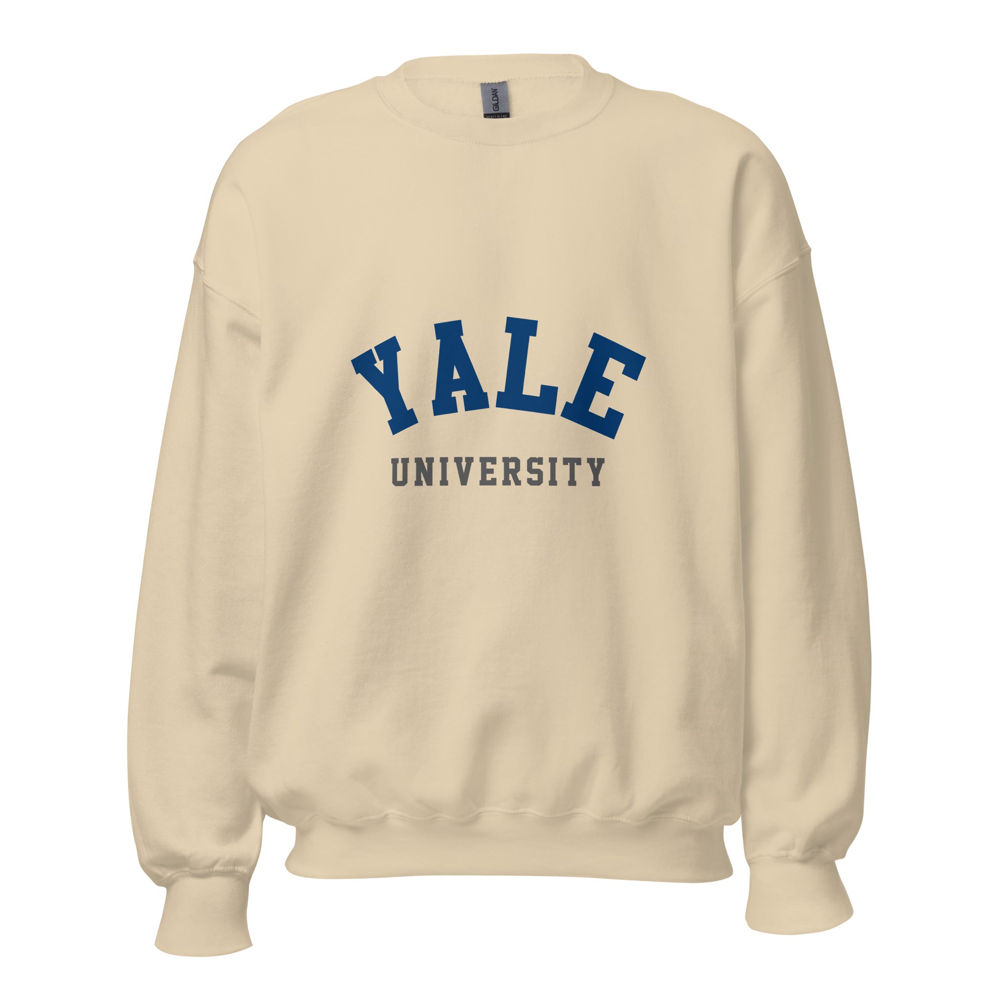 Unisex navy blue sweatshirt featuring Yale University logo printed across the front chest