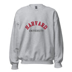 Unisex sweatshirt featuring Harvard University name and branding in crimson and white