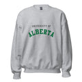 Unisex sweatshirt featuring University of Alberta name and branding in green and gold