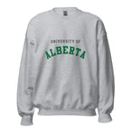 Unisex sweatshirt featuring University of Alberta name and branding in green and gold
