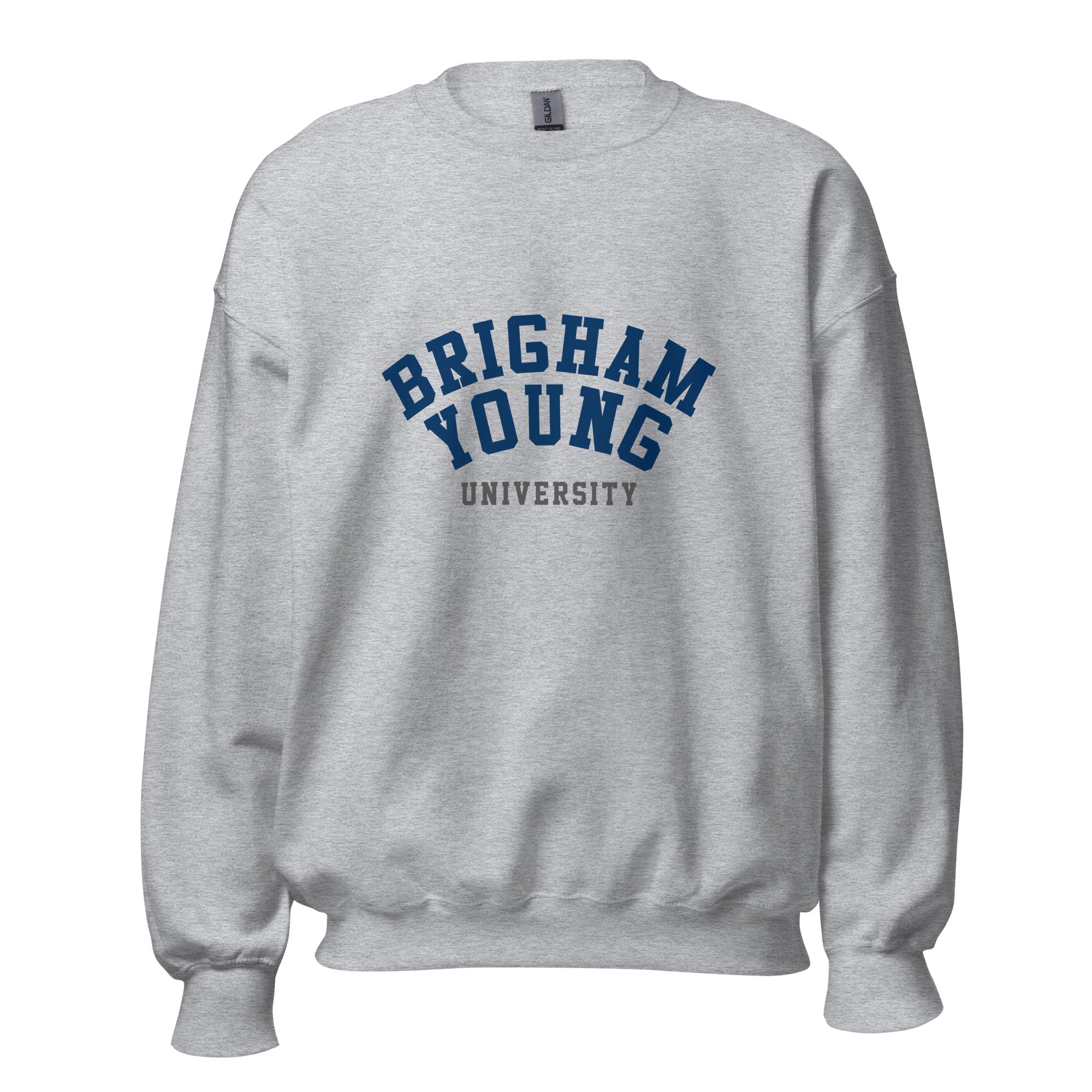 Unisex sweatshirt featuring Brigham Young University name and branding in navy and white