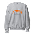 Unisex sweatshirt featuring Clemson University name and branding in orange and purple