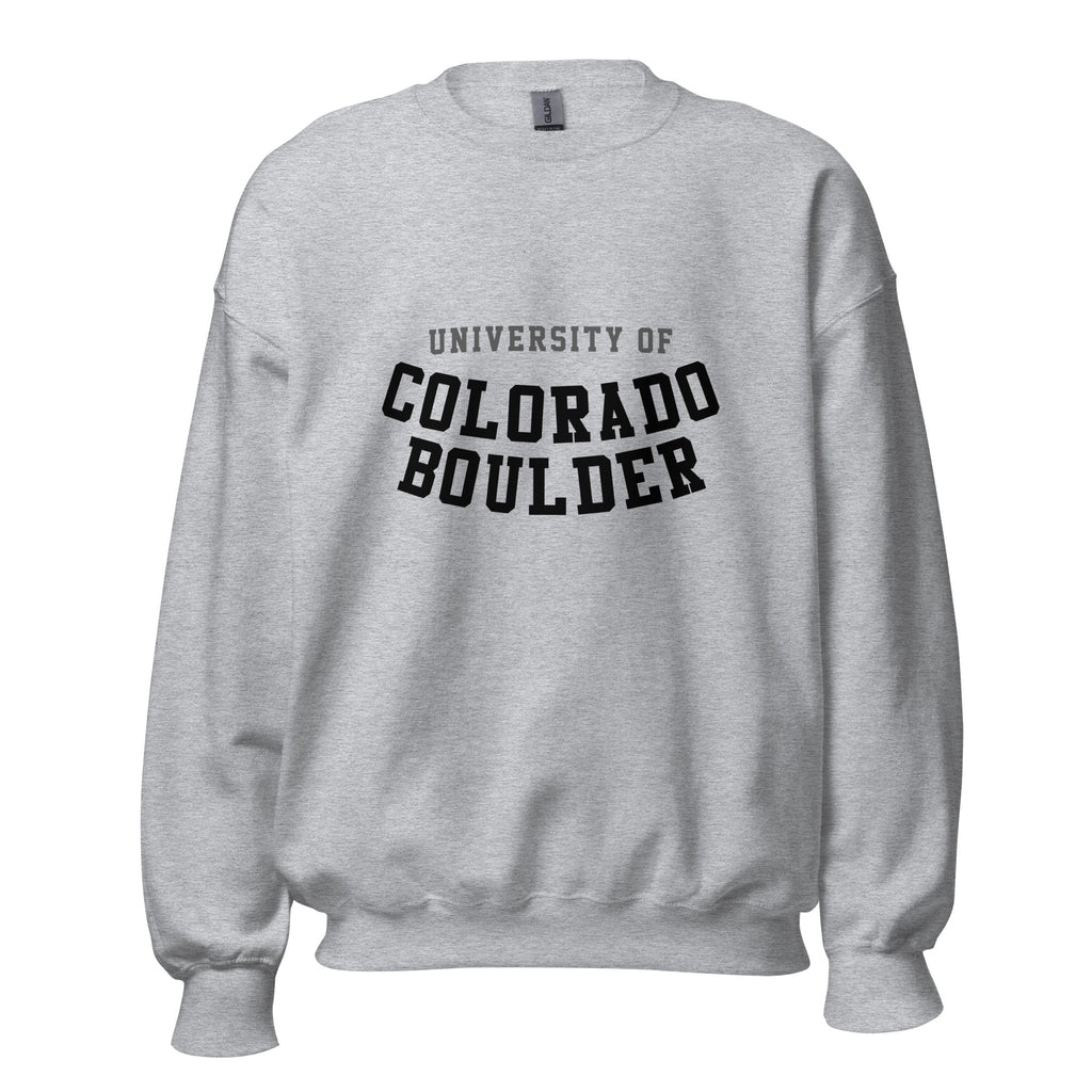 Unisex sweatshirt featuring University of Colorado Boulder name and branding in gold and black