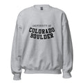 Unisex sweatshirt featuring University of Colorado Boulder name and branding in gold and black