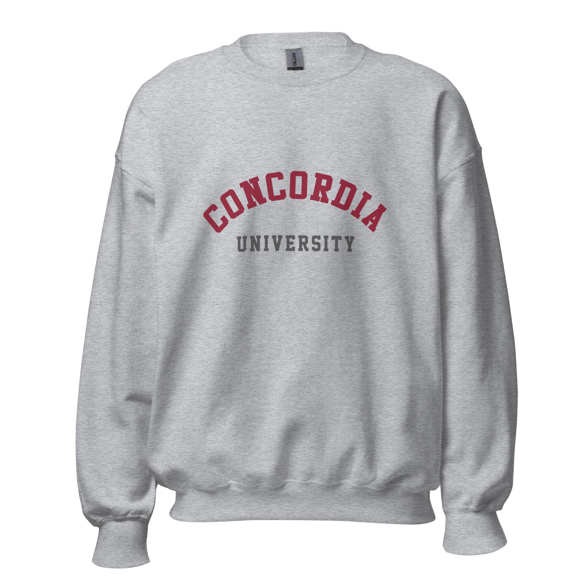 Unisex sweatshirt featuring Concordia University name and branding in burgundy and gold
