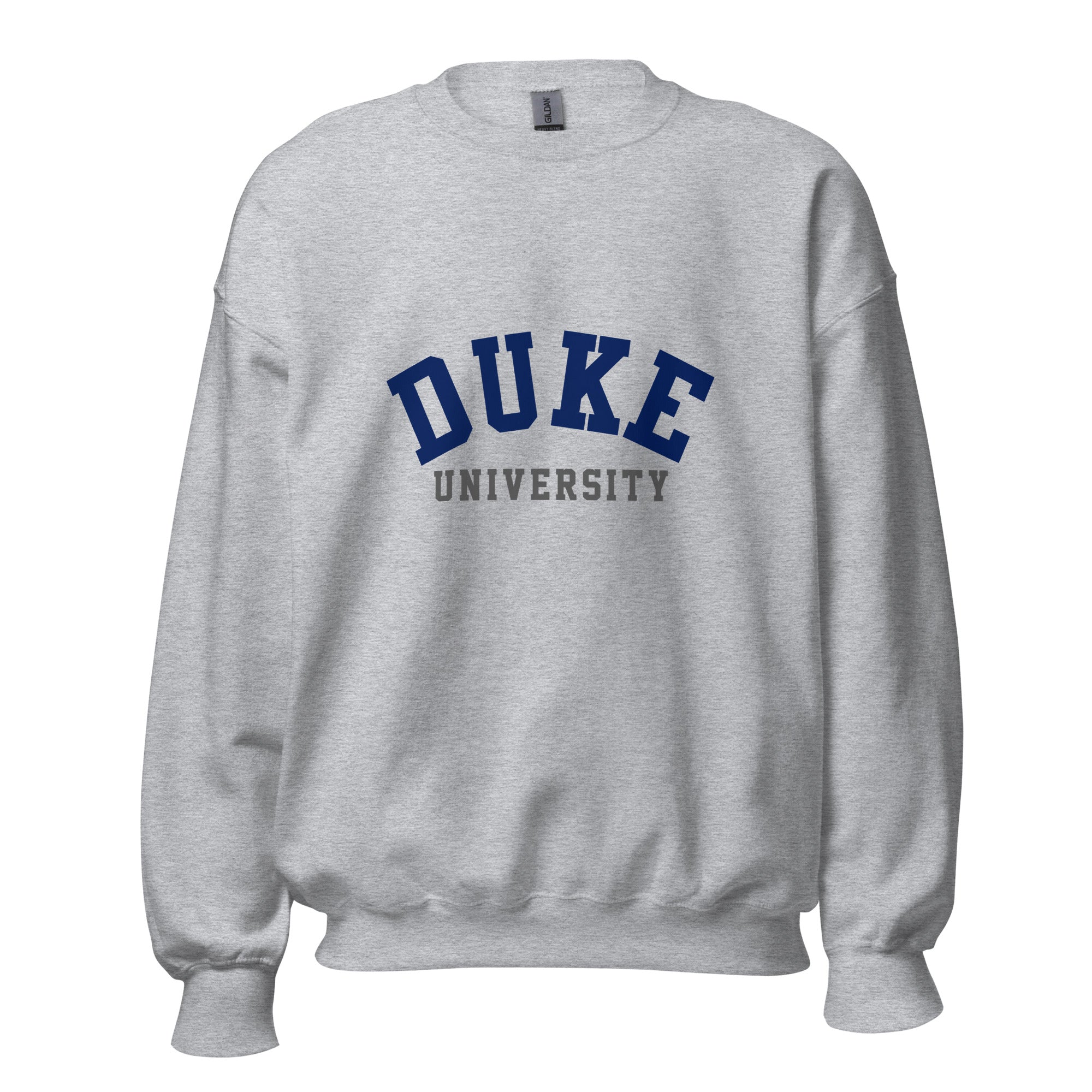 Unisex sweatshirt featuring Duke University name and branding in royal blue and white