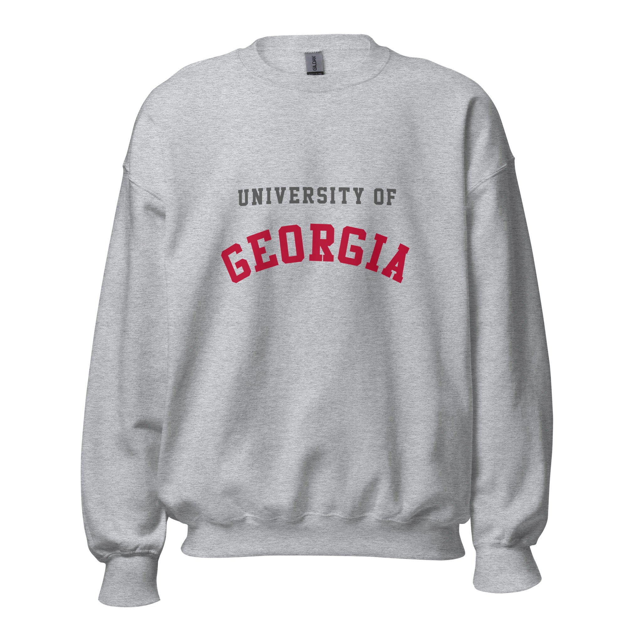 Unisex sweatshirt featuring University of Georgia name and branding in red and black