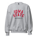 Unisex sweatshirt featuring Iowa State University name and branding in cardinal and gold