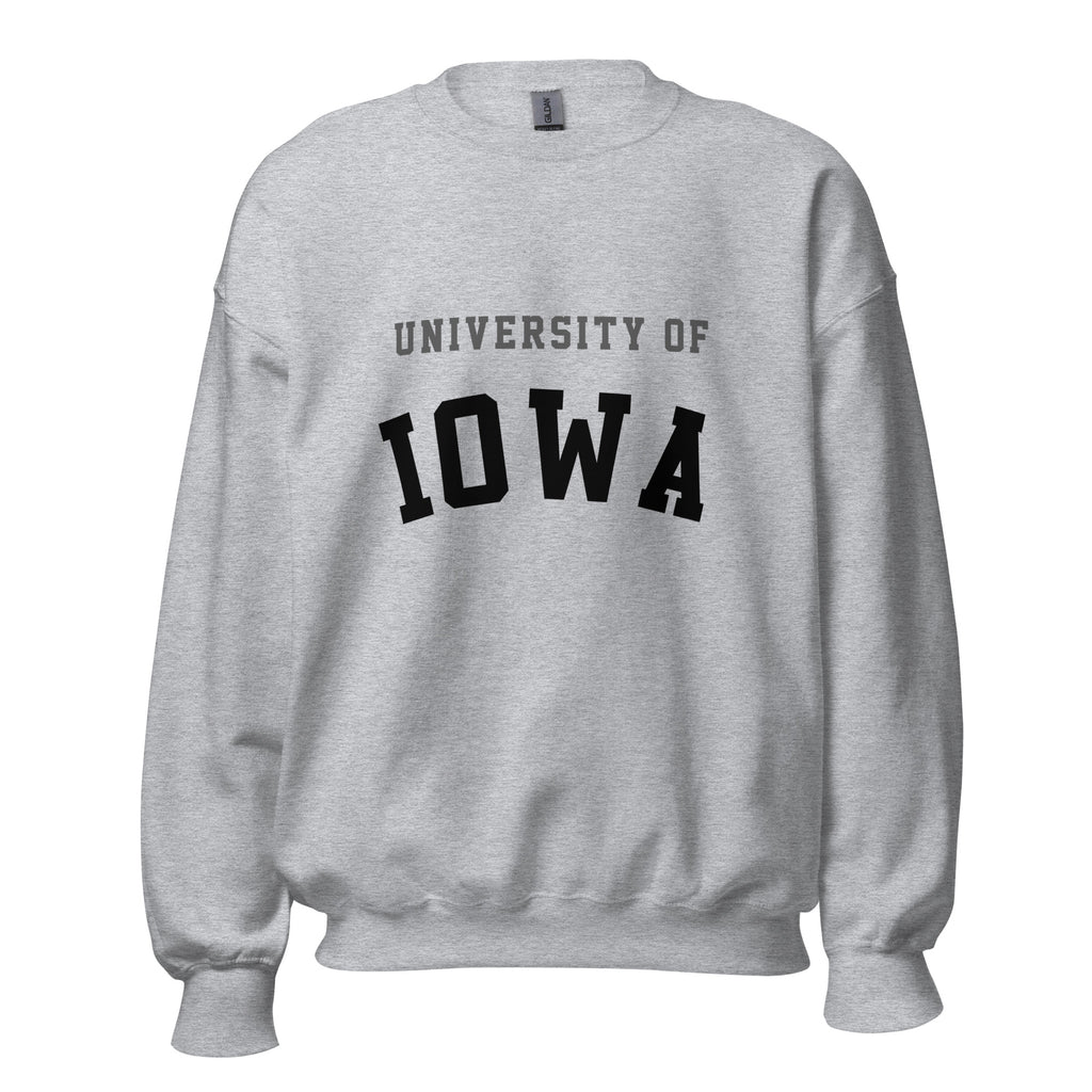 Unisex sweatshirt featuring University of Iowa name and branding in black and gold