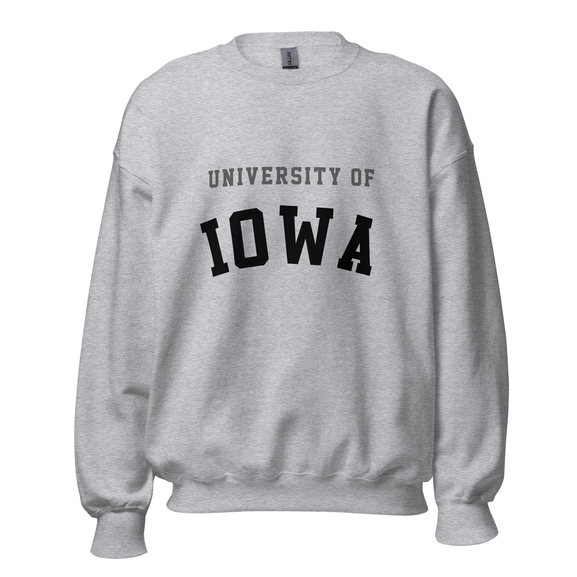 Unisex sweatshirt featuring University of Iowa name and branding in black and gold