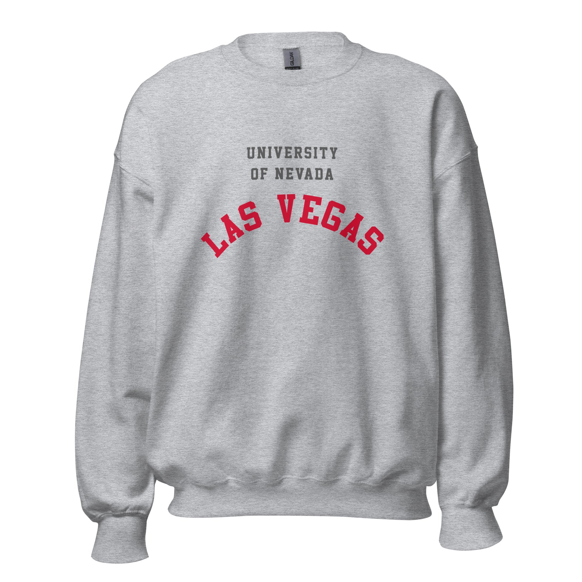 Unisex sweatshirt featuring UNLV name and branding in scarlet and grey
