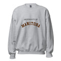 Unisex sweatshirt featuring University of Manitoba name and branding in bison brown and gold