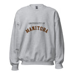 Unisex sweatshirt featuring University of Manitoba name and branding in bison brown and gold