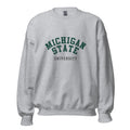 Unisex sweatshirt featuring Michigan State University name and branding in green and white
