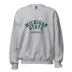 Unisex sweatshirt featuring Michigan State University name and branding in green and white