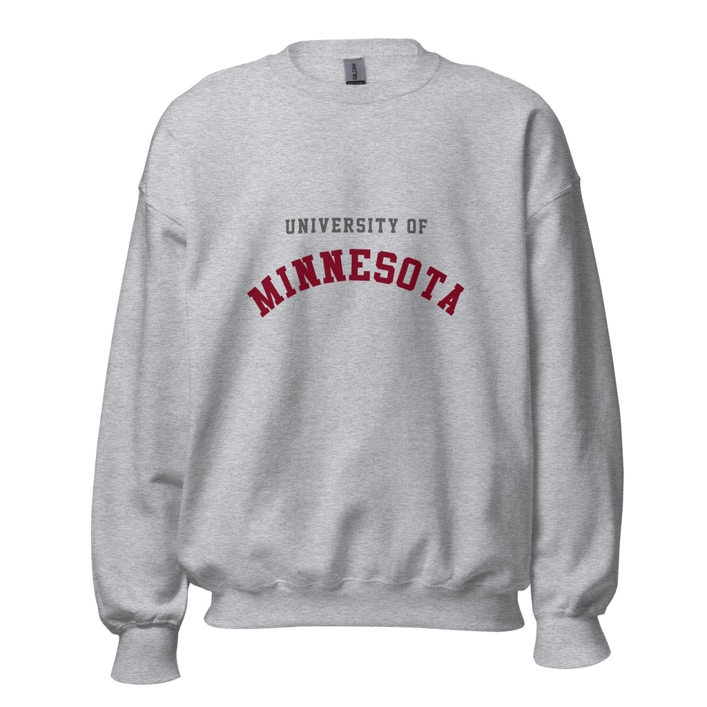 Unisex sweatshirt featuring University of Minnesota name and branding in maroon and gold