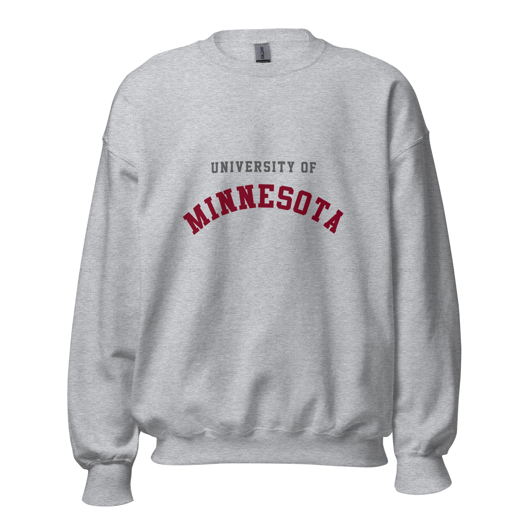 Unisex sweatshirt featuring University of Minnesota name and branding in maroon and gold