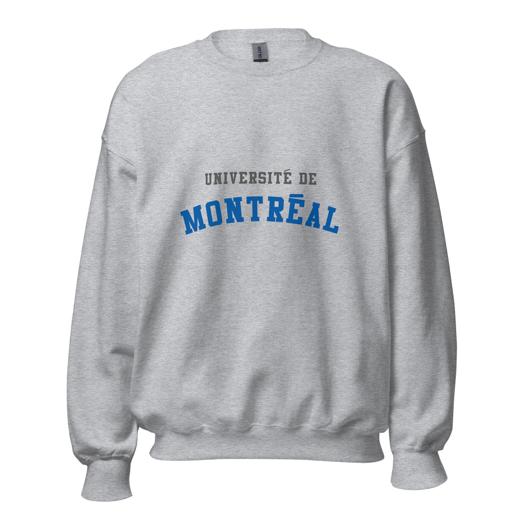 Unisex sweatshirt featuring Université de Montréal name and branding in blue and white