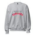 Unisex sweatshirt featuring University of Nebraska name and branding in scarlet and cream