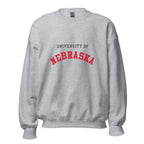 Unisex sweatshirt featuring University of Nebraska name and branding in scarlet and cream