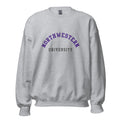 Unisex sweatshirt featuring Northwestern University name and branding in purple and white