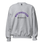 Unisex sweatshirt featuring Northwestern University name and branding in purple and white