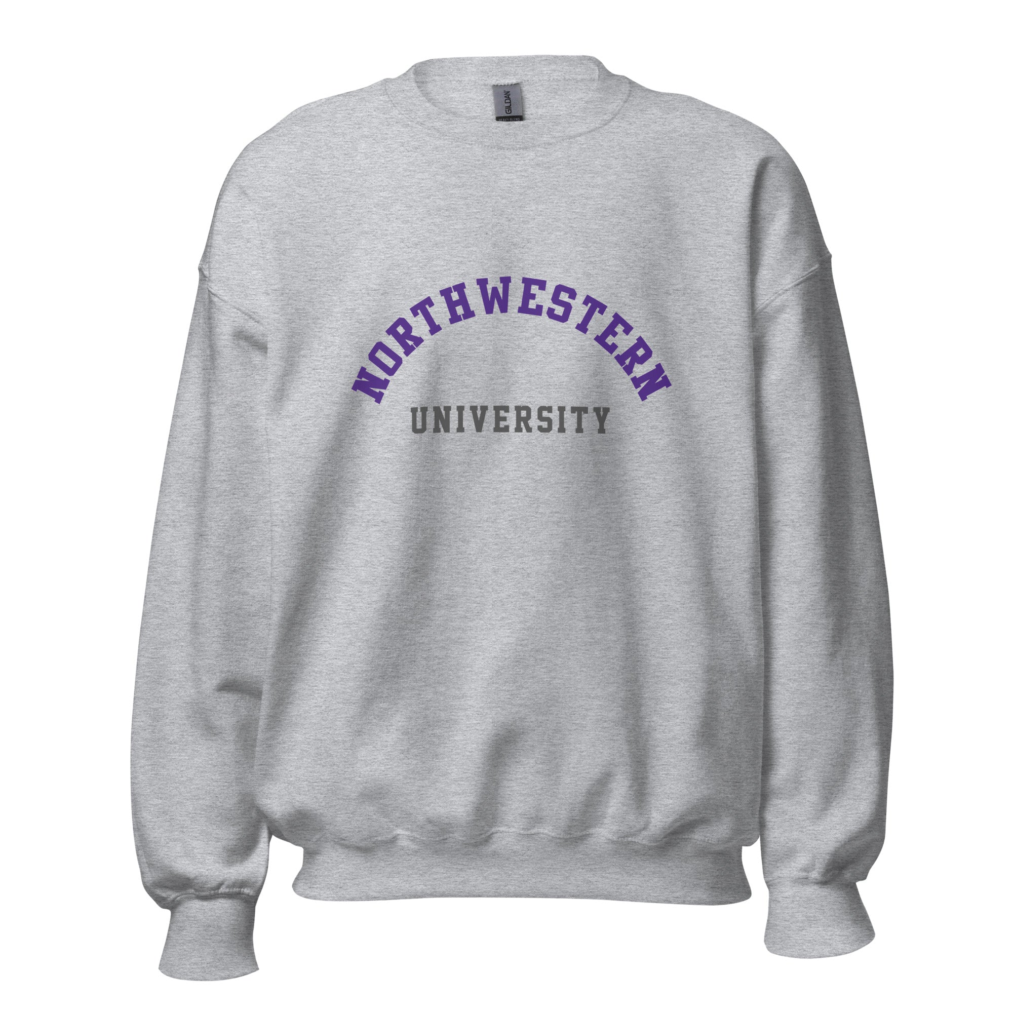 Unisex sweatshirt featuring Northwestern University name and branding in purple and white