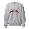 Unisex sweatshirt featuring University of Oklahoma name and branding in crimson and cream