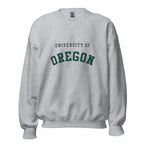 Unisex sweatshirt featuring University of Oregon name and branding in green and yellow