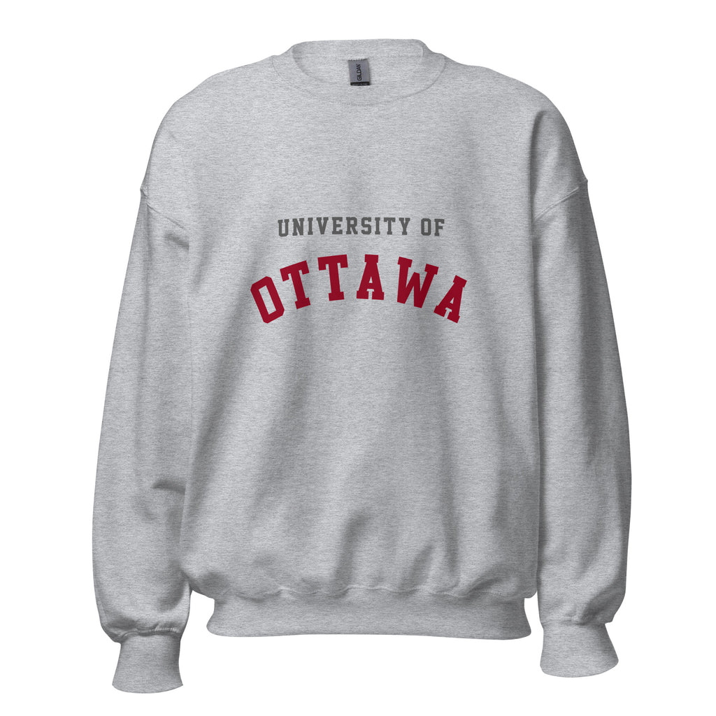 Unisex sweatshirt featuring University of Ottawa name and branding in garnet and grey