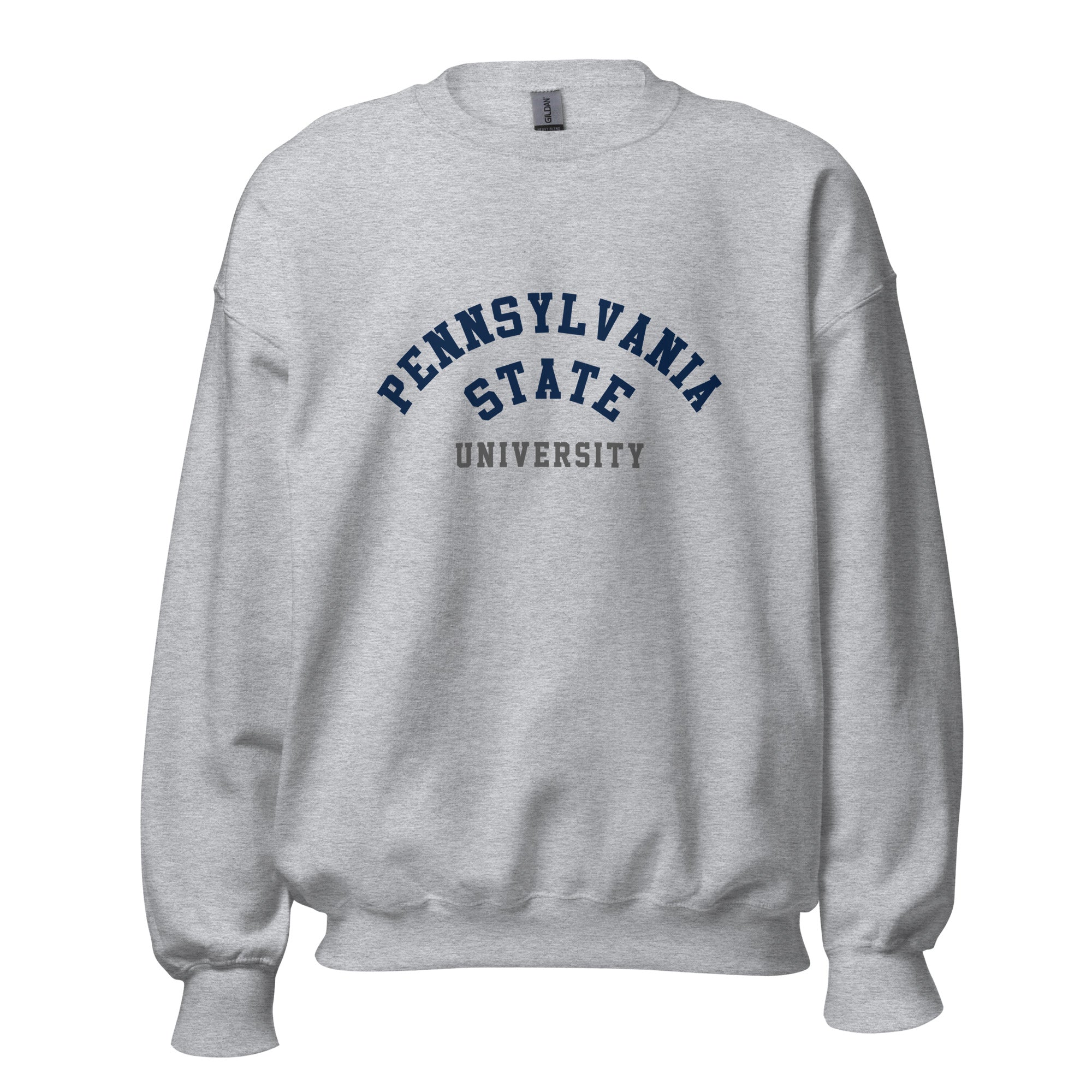 Unisex sweatshirt featuring Penn State University name and branding in navy and white
