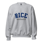 Unisex sweatshirt featuring Rice University name and branding in navy and grey